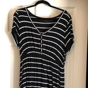 Black and white strip peplum maternity top